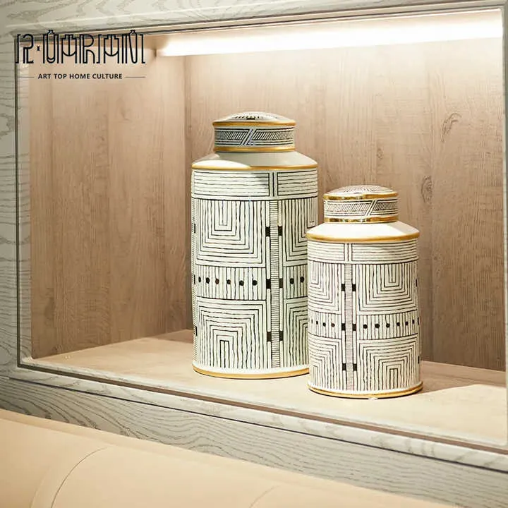 الفن كرافت قطع شريط جرة الداخلية الحديثة الذهب ديكور منزلي للرفاهية  - Ceramic Art Craft Pieces Bar Jar Interior Modern Gold Home Decor For Luxury