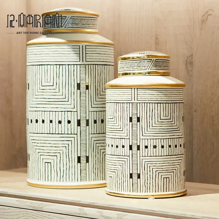 الفن كرافت قطع شريط جرة الداخلية الحديثة الذهب ديكور منزلي للرفاهية  - Ceramic Art Craft Pieces Bar Jar Interior Modern Gold Home Decor For Luxury