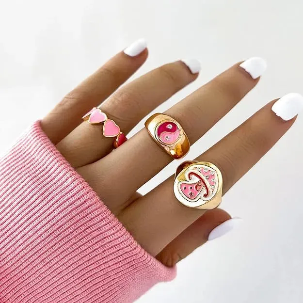 3 Pcs Oil Dripping Nd Mushroomdecor Ring For Womens & Girls Alloy Gold Plated Ring Set - Set Of 3