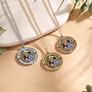 4FunGift® Custom Photo Necklace with 2 Names 2 Dates 2 Birthstones Anniversary Jewelry USA