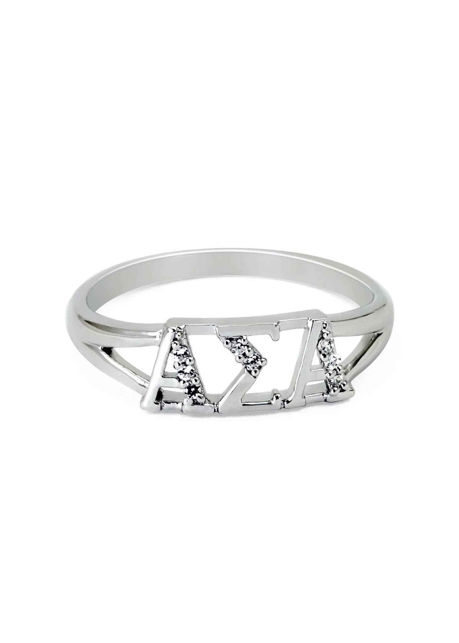Alpha Sigma Alpha Sterling Silver Ring with Simulated Diamonds
