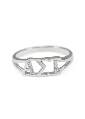 Alpha Sigma Tau Sterling Silver Ring with Simulated Diamonds