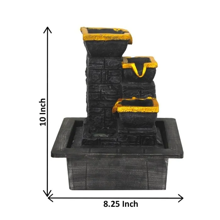 Art N Hub 3 Tier Decorative Diya Indoor Outdoor Water Fountain for Home Vastu and Temple Decoration Best Home Inauguration Gift Items Showpiece (21 x 18 x 25 CM | Grey Golden)