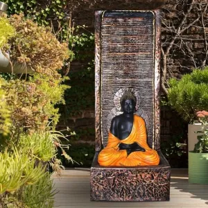 Art N Hub Lord Buddha Indoor Outdoor Big Size Fengshui Fiber Office Decorative Items Best Ornaments for Home Decor (36 x 33 x 92 CM | Copper & Golden)