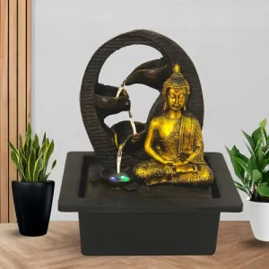 Art N Hub Lord Buddha Table Top Fountain with Light Decoration Items for Living Room and Office Color | Best Decorative Gift Items (21 x 18 x 26 CM | Brown Golden)