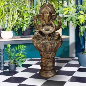 Art N Hub Lord Ganesha Fiber Indoor Outdoor Big Size Fengshui Water Fountain Office Decorative Items Best Ornaments for Home Decor (60 x 54 x 140 CM | Brass)
