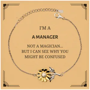 Badass Manager Gifts, I'm Manager not a magician, Sarcastic Sunflower Bracelet for Manager Birthday Christmas for  Men, Women, Friends, Coworkers