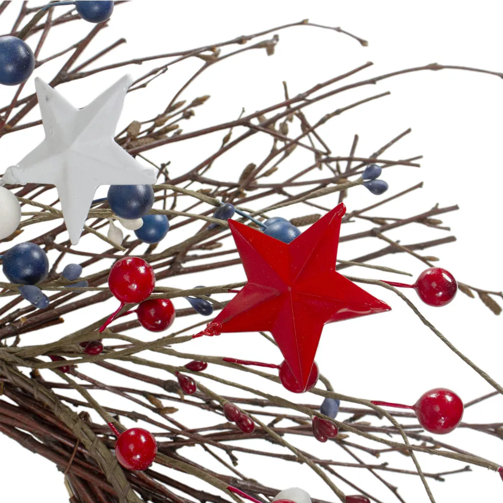 Berries And Stars Artificial Patriotic Twig Wreath