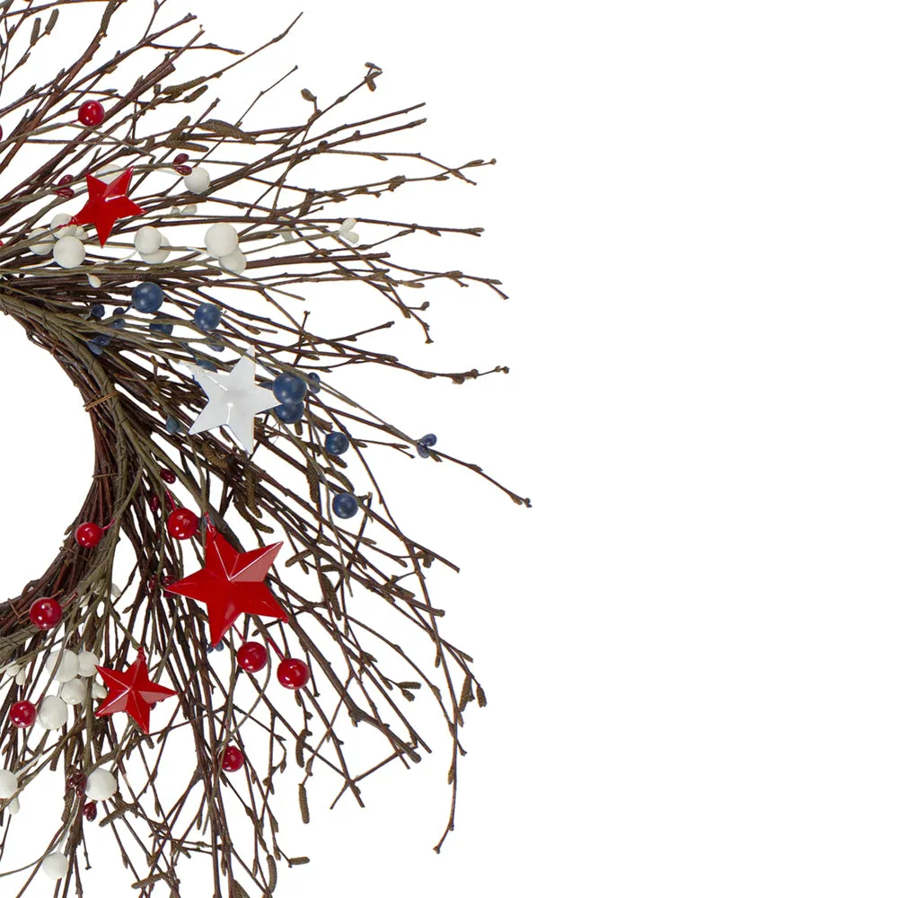 Berries And Stars Artificial Patriotic Twig Wreath
