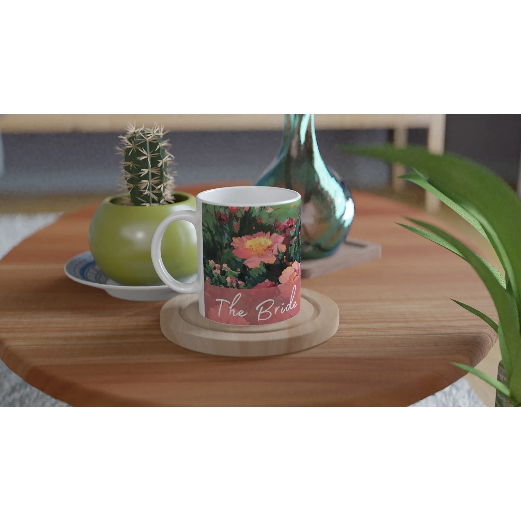 'Bride' 11oz White Ceramic Mug | Bridal Collection with 'Pink Princess' Artwork by American Artist Barbara Cleary
