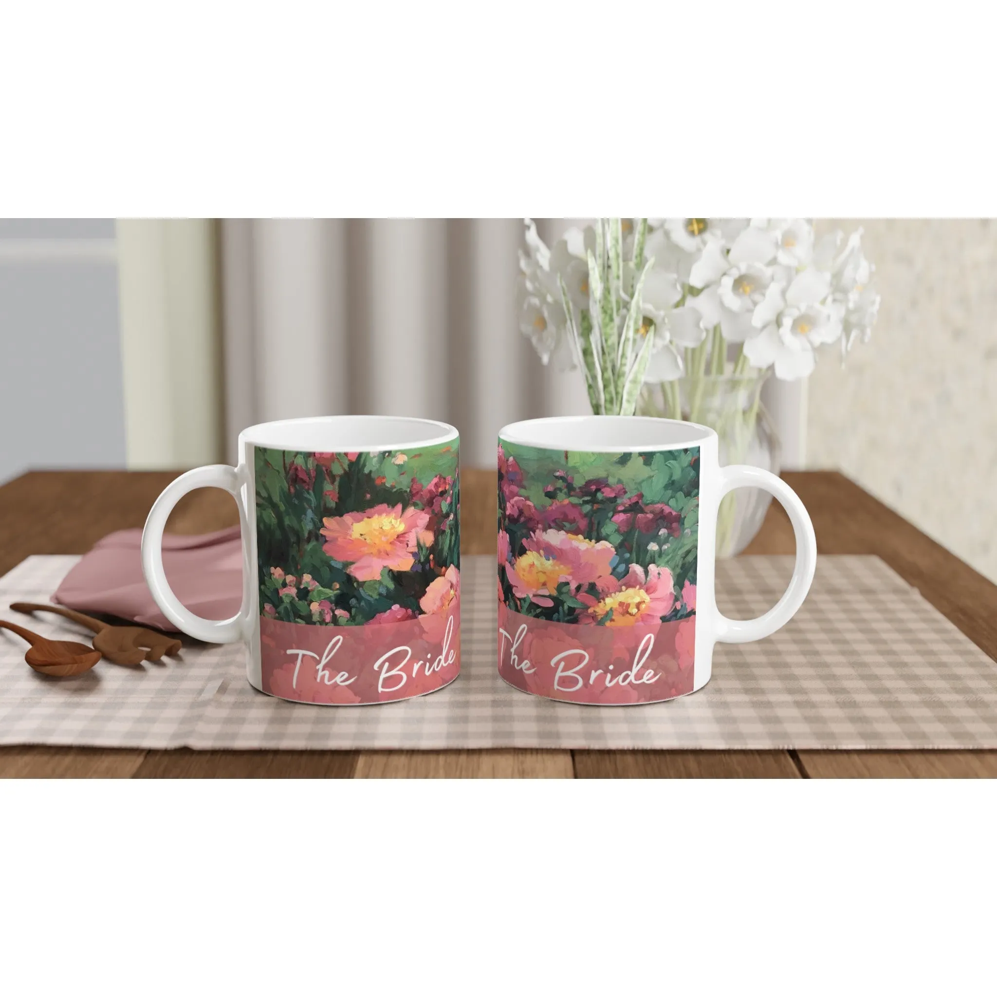'Bride' 11oz White Ceramic Mug | Bridal Collection with 'Pink Princess' Artwork by American Artist Barbara Cleary