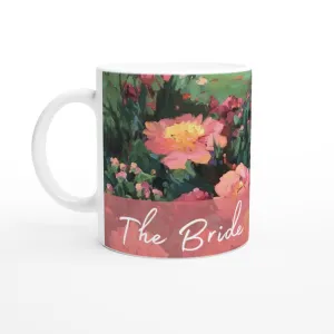 'Bride' 11oz White Ceramic Mug | Bridal Collection with 'Pink Princess' Artwork by American Artist Barbara Cleary