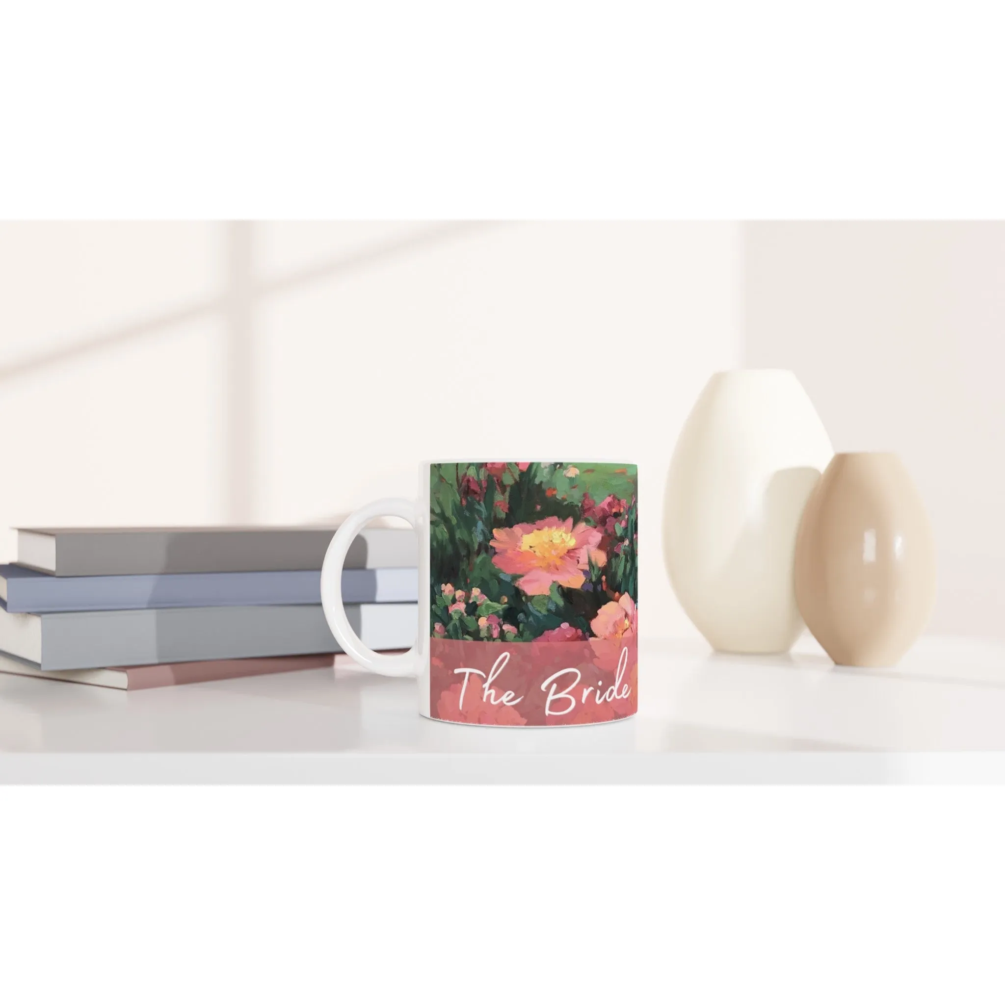 'Bride' 11oz White Ceramic Mug | Bridal Collection with 'Pink Princess' Artwork by American Artist Barbara Cleary
