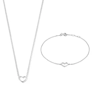 Cadeau d'Isabel 14 karat white gold nacklace with bracelet gift set with heart