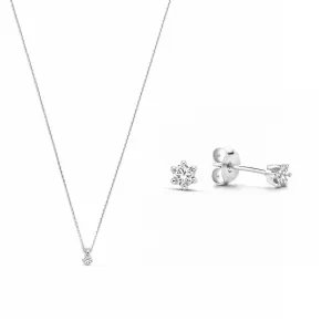 Cadeau d'Isabel 14 karat white gold necklace and ear studs gift set with diamond 0.30 carat