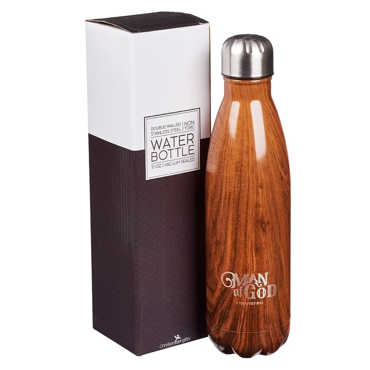 CAG Man of God Wood Design Stainless Steel Travel Bottle