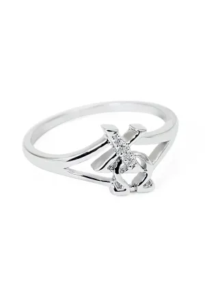 Chi Omega Sterling Silver Ring with Diagonal Greek Letters and CZs