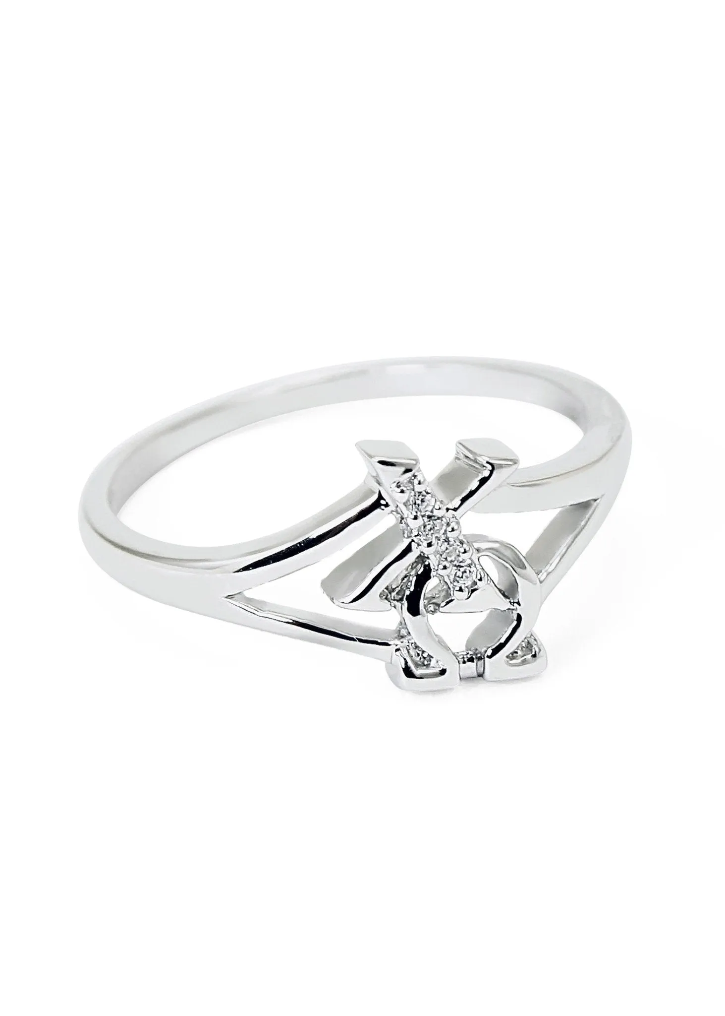 Chi Omega Sterling Silver Ring with Diagonal Greek Letters and CZs
