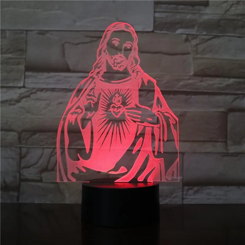Christian Lamp Sacred Heart 3D Illusion Lamp - Christian Night Light - Christian Home Decor - Christian Easter Gifts