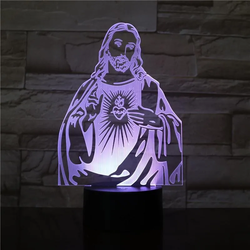 Christian Lamp Sacred Heart 3D Illusion Lamp - Christian Night Light - Christian Home Decor - Christian Easter Gifts