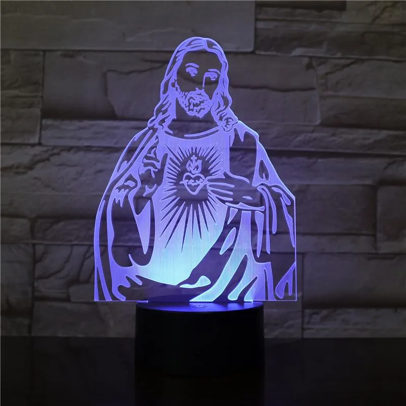 Christian Lamp Sacred Heart 3D Illusion Lamp - Christian Night Light - Christian Home Decor - Christian Easter Gifts