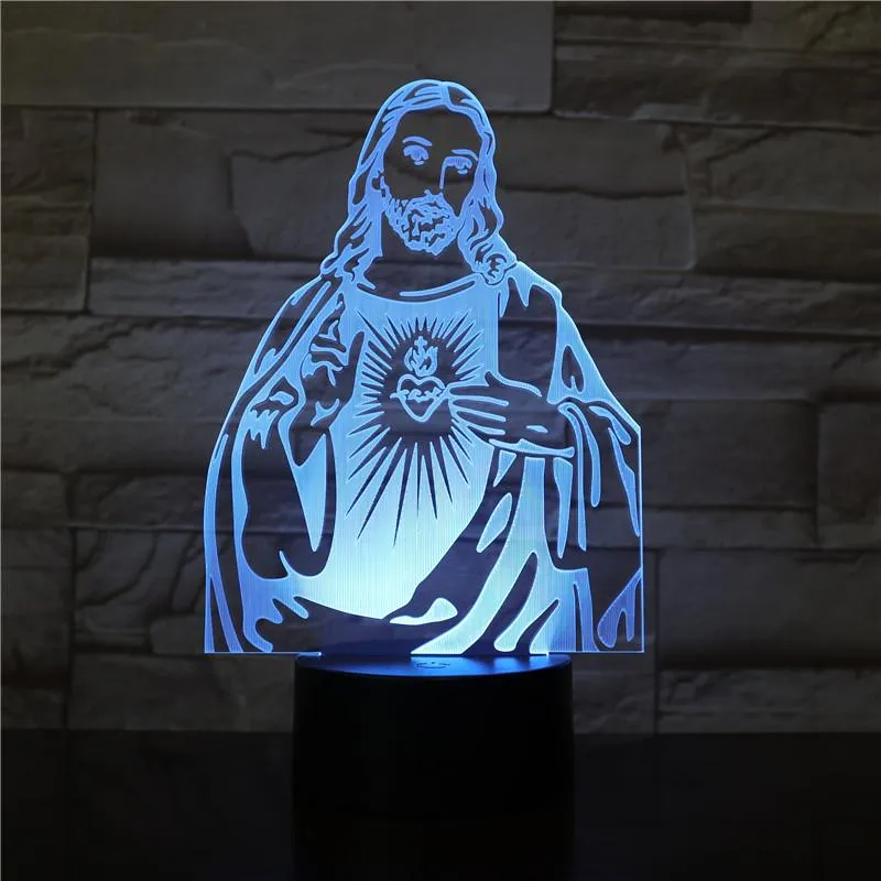Christian Lamp Sacred Heart 3D Illusion Lamp - Christian Night Light - Christian Home Decor - Christian Easter Gifts
