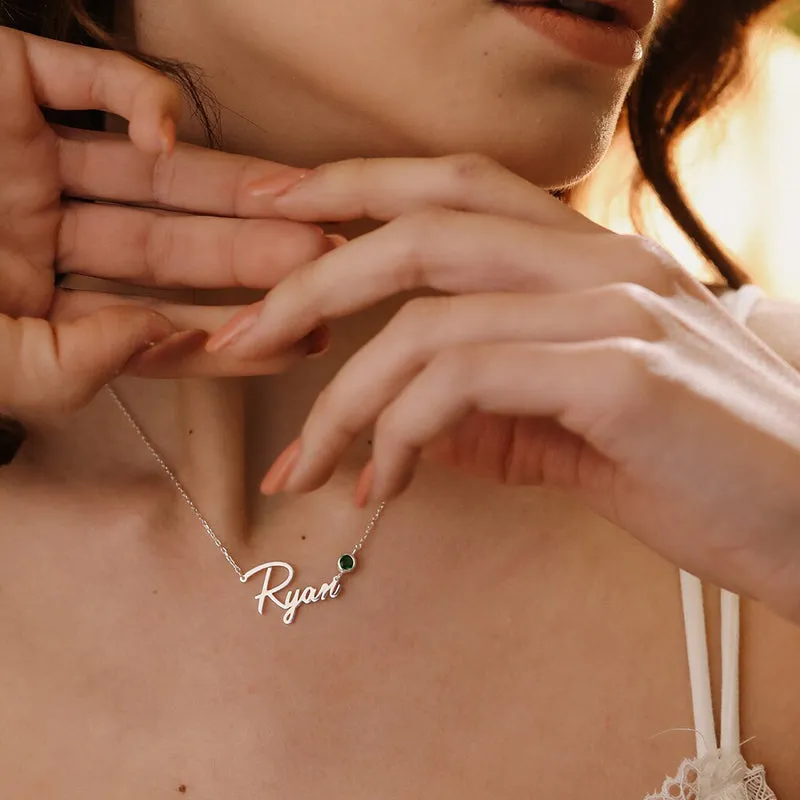 Custom Birthstone Name Necklace Name Plate Jewelry Personalized Gifts Birthday Gifts for Women