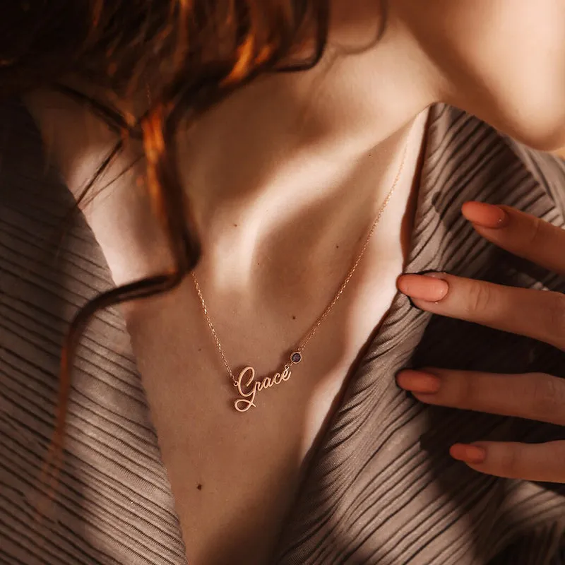 Custom Birthstone Name Necklace Name Plate Jewelry Personalized Gifts Birthday Gifts for Women
