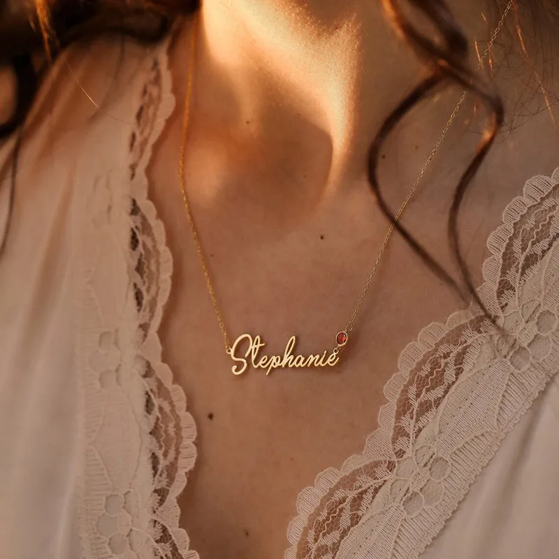 Custom Birthstone Name Necklace Name Plate Jewelry Personalized Gifts Birthday Gifts for Women