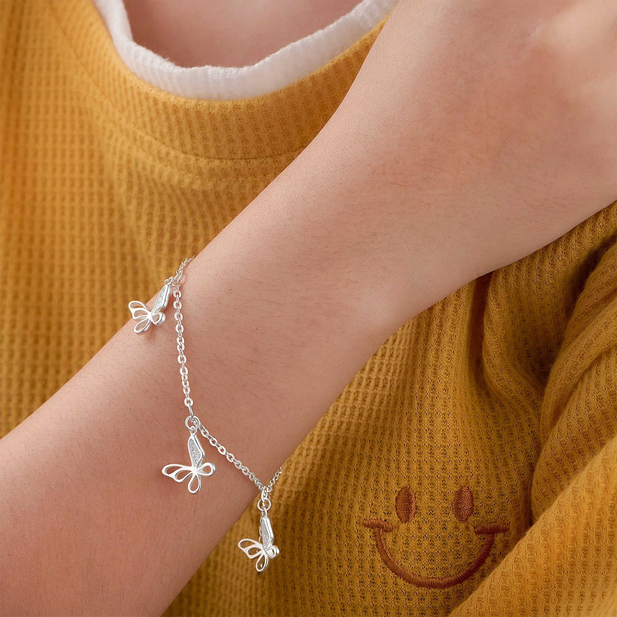 CZ Open Wings Butterfly Bracelet Sterling Silver