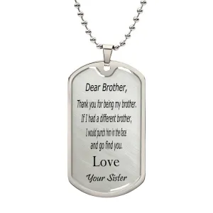 Engraved Necklace For Brother From Sister