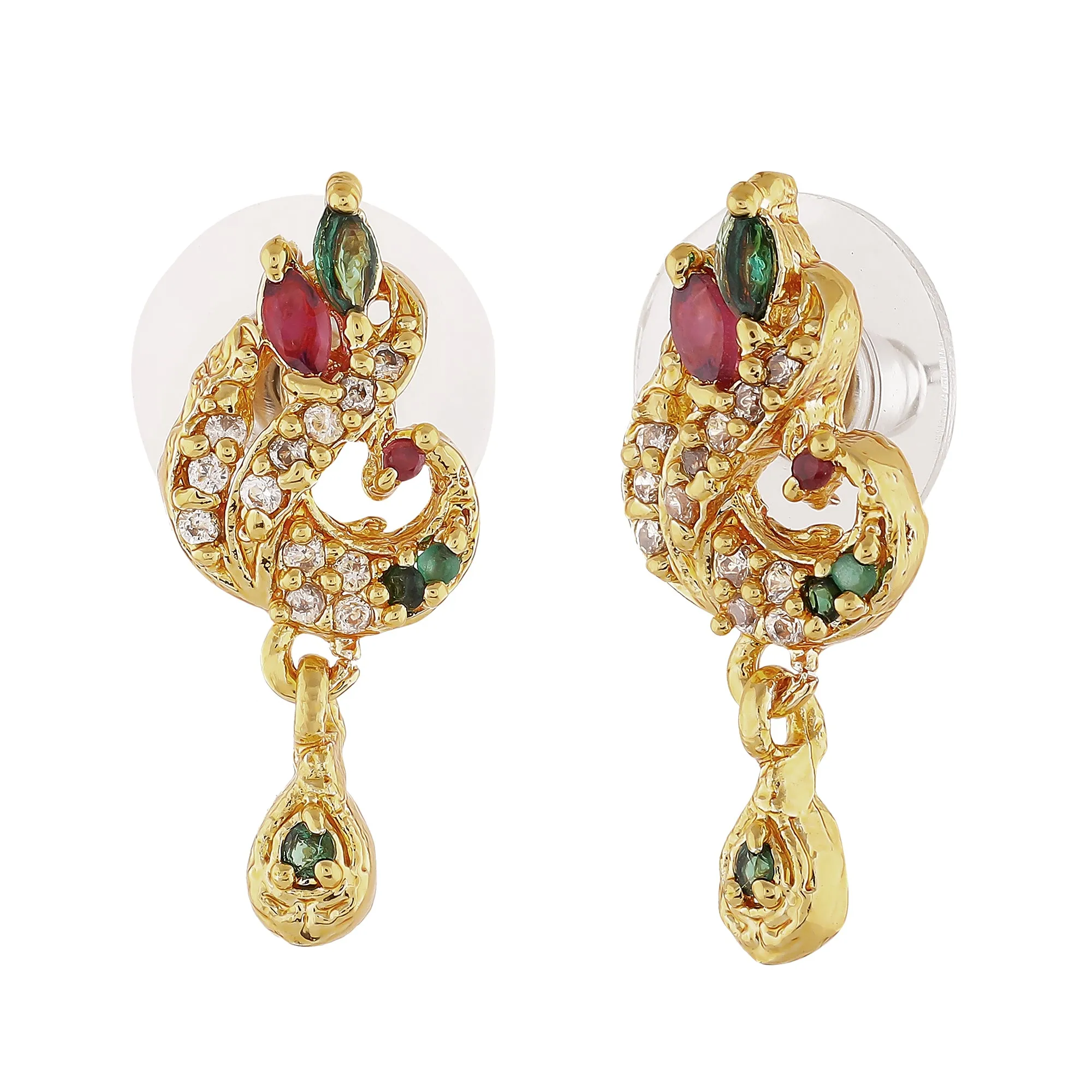 Estele Gold Plated CZ Peacock Designer Earrings For Women