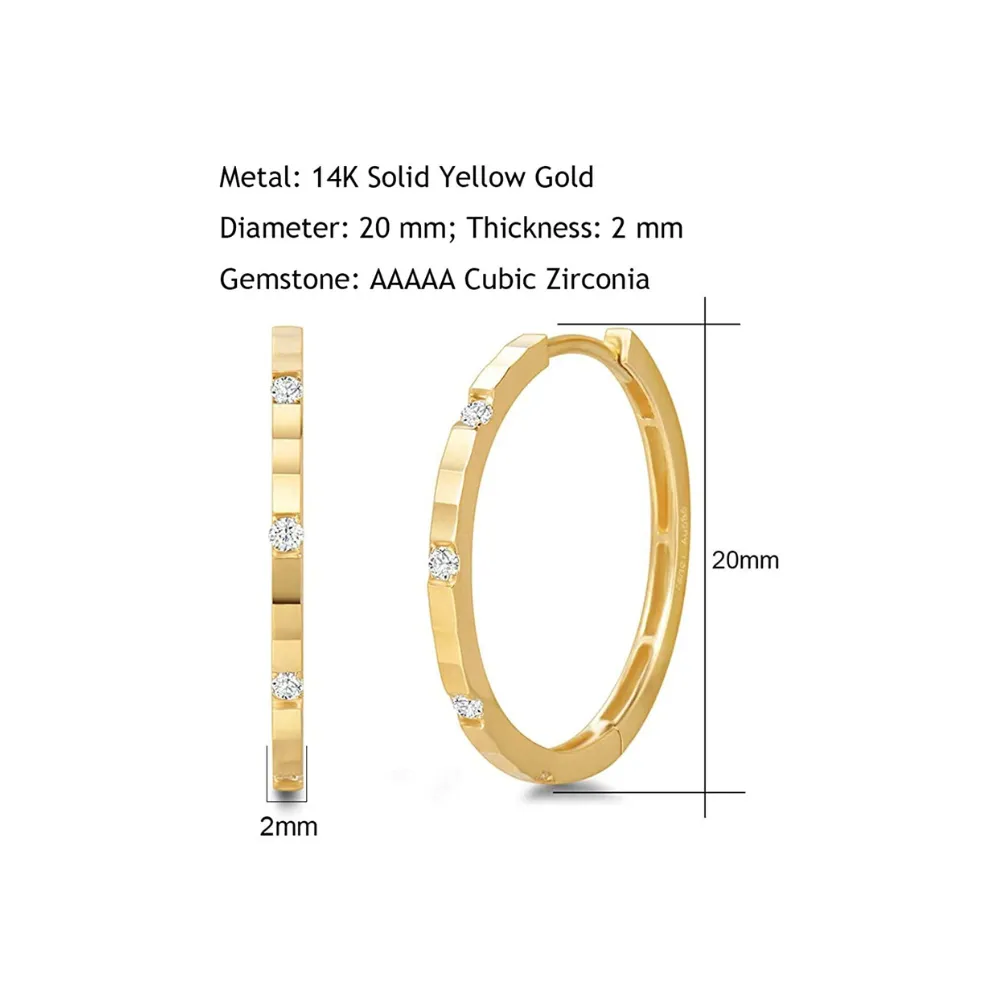 FANCIME Cubic Zirconia 14K Solid Yellow Gold Hoop Earrings