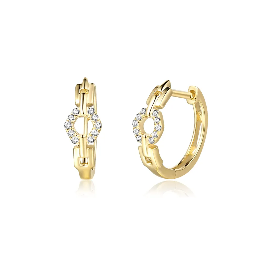 FANCIME Diamond Chain Link 14K Yellow Gold Hoop Earrings