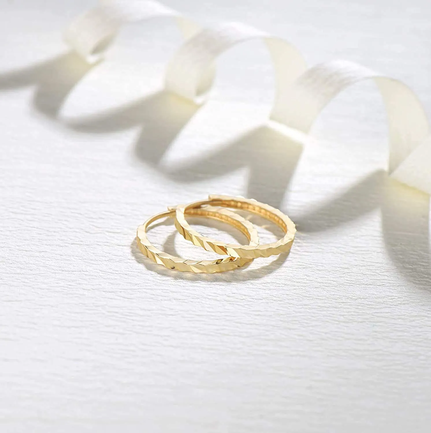 FANCIME Elegant Huggie 14K Yellow Gold Hoop Earrings