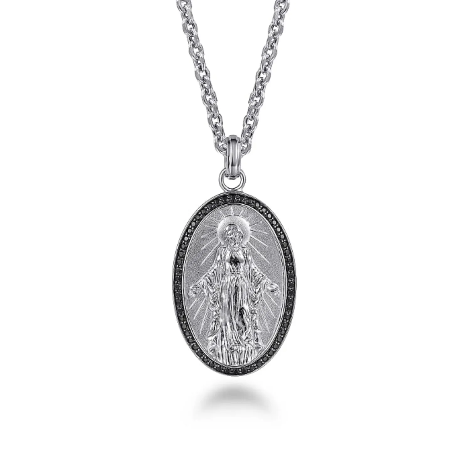 Gabriel & Co. Virgin Mary Pendant with Black Spinel Frame