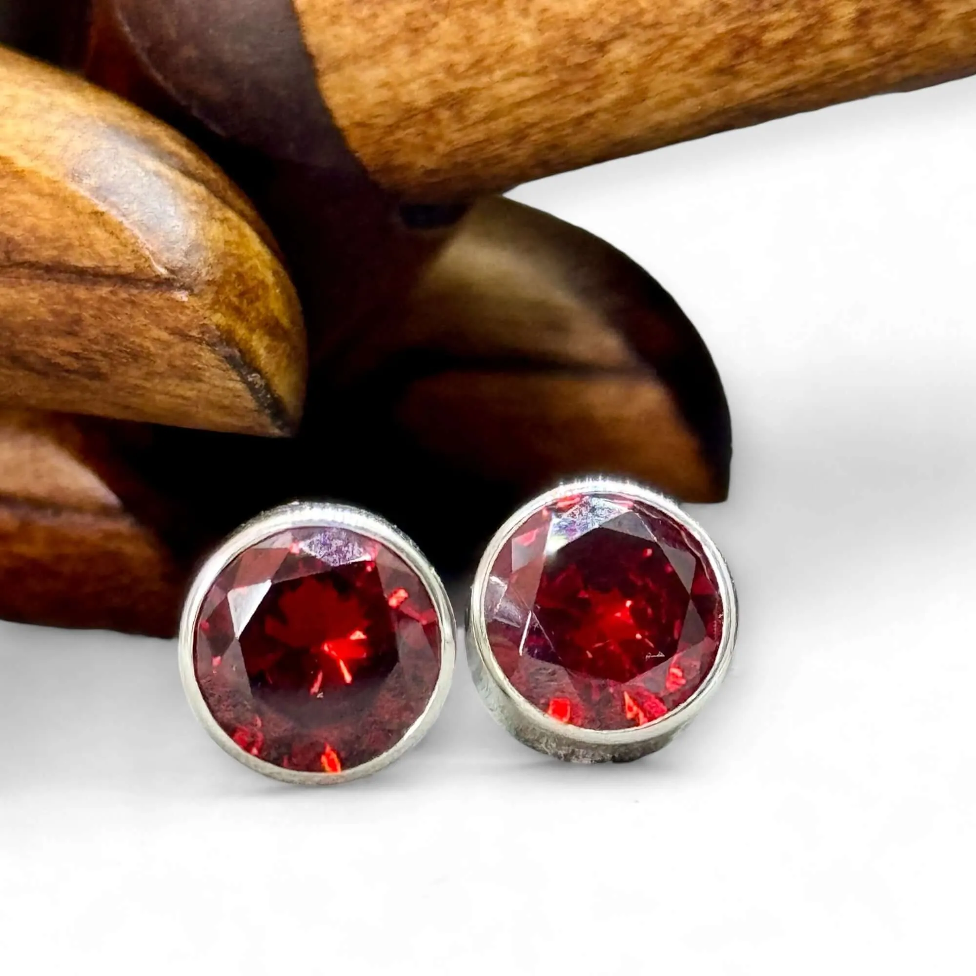 Garnet Round Handmade Stud Earrings