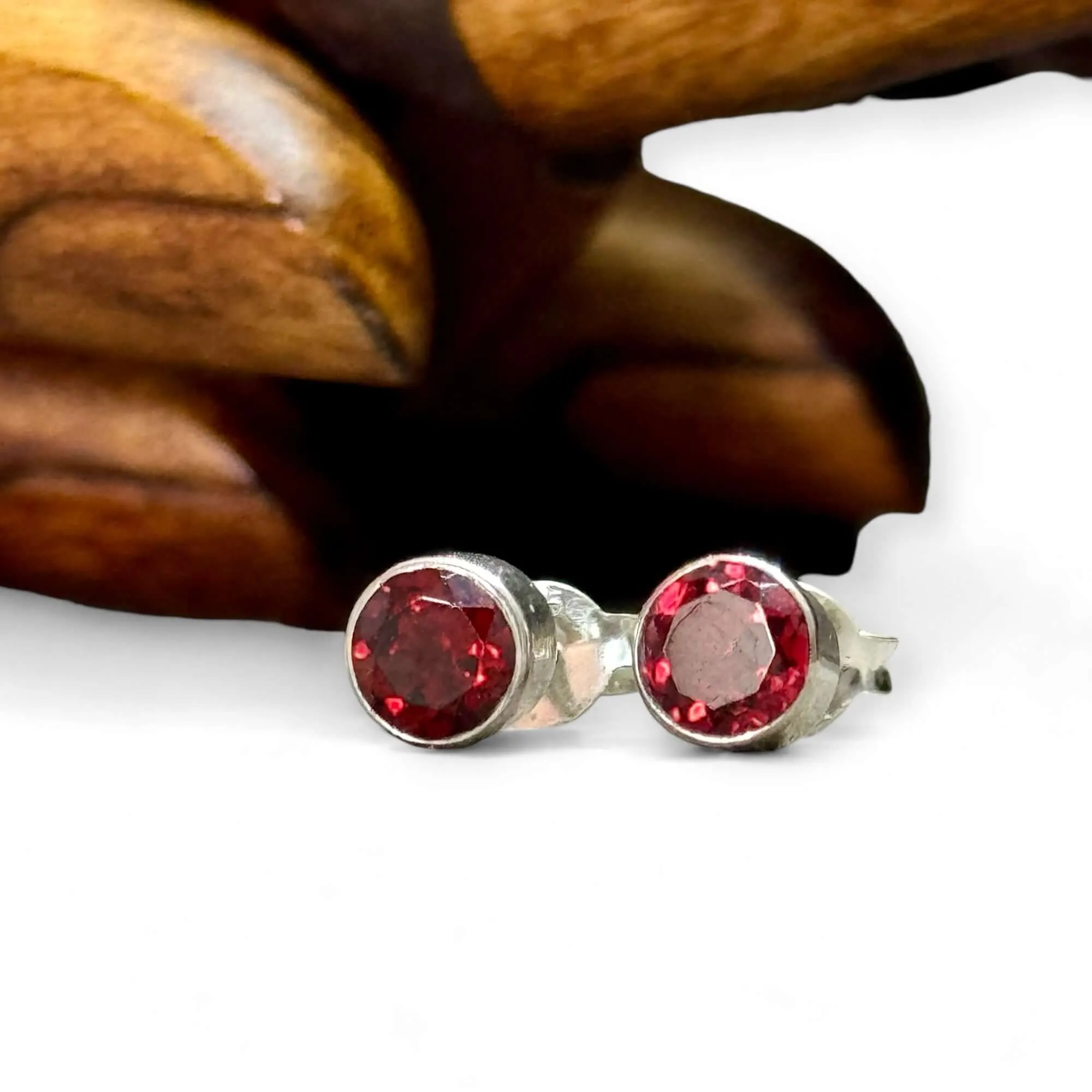 Garnet Round Handmade Stud Earrings