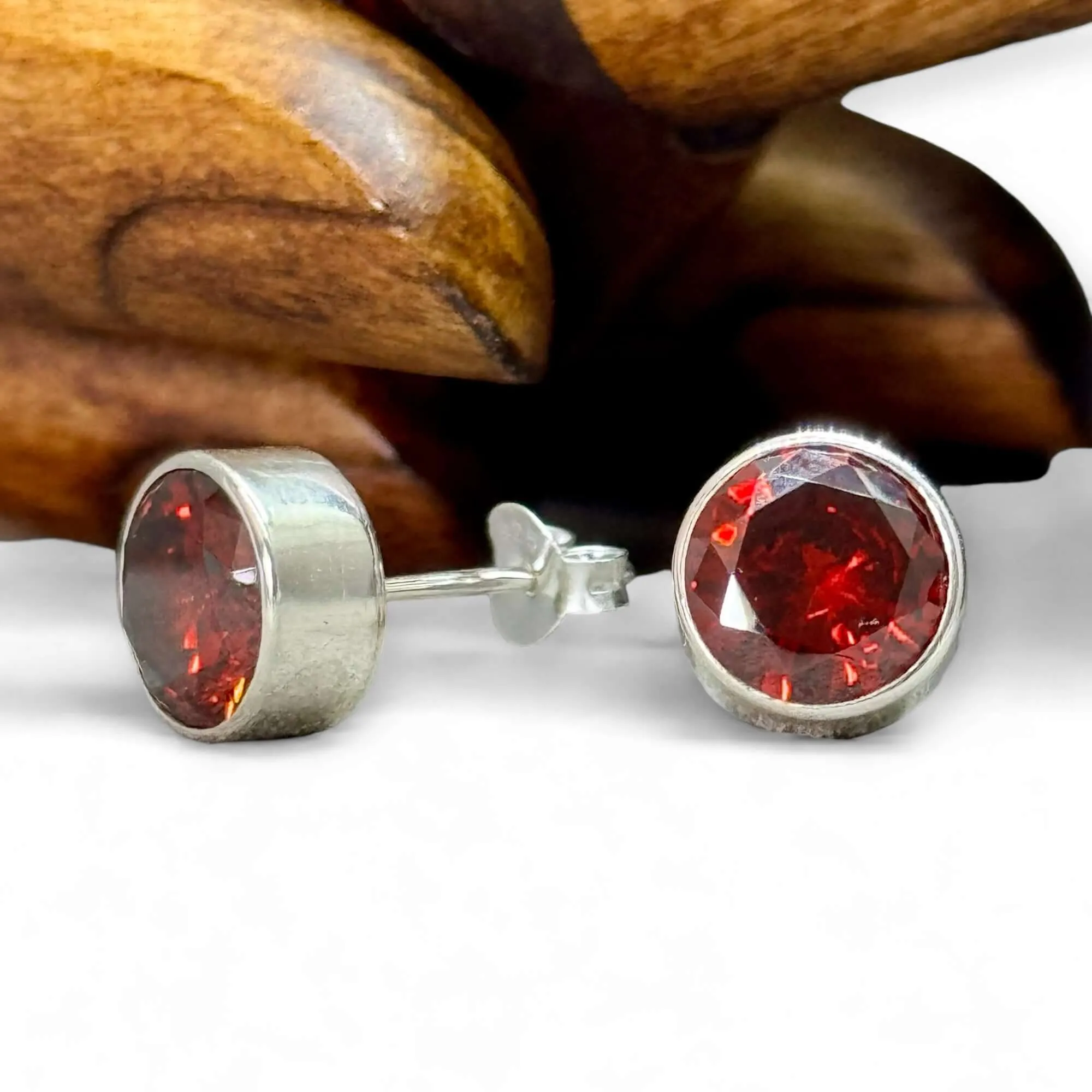 Garnet Round Handmade Stud Earrings
