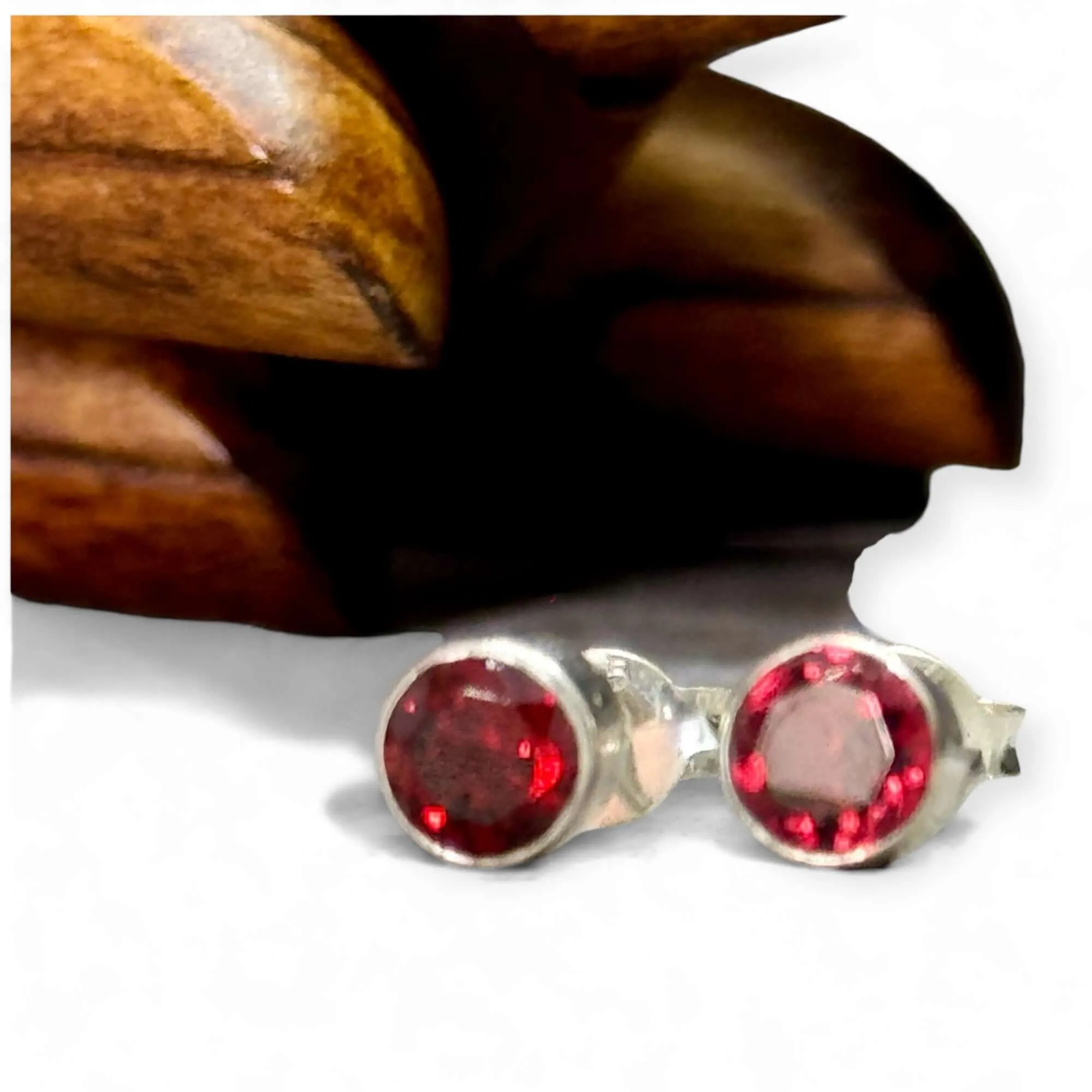 Garnet Round Handmade Stud Earrings