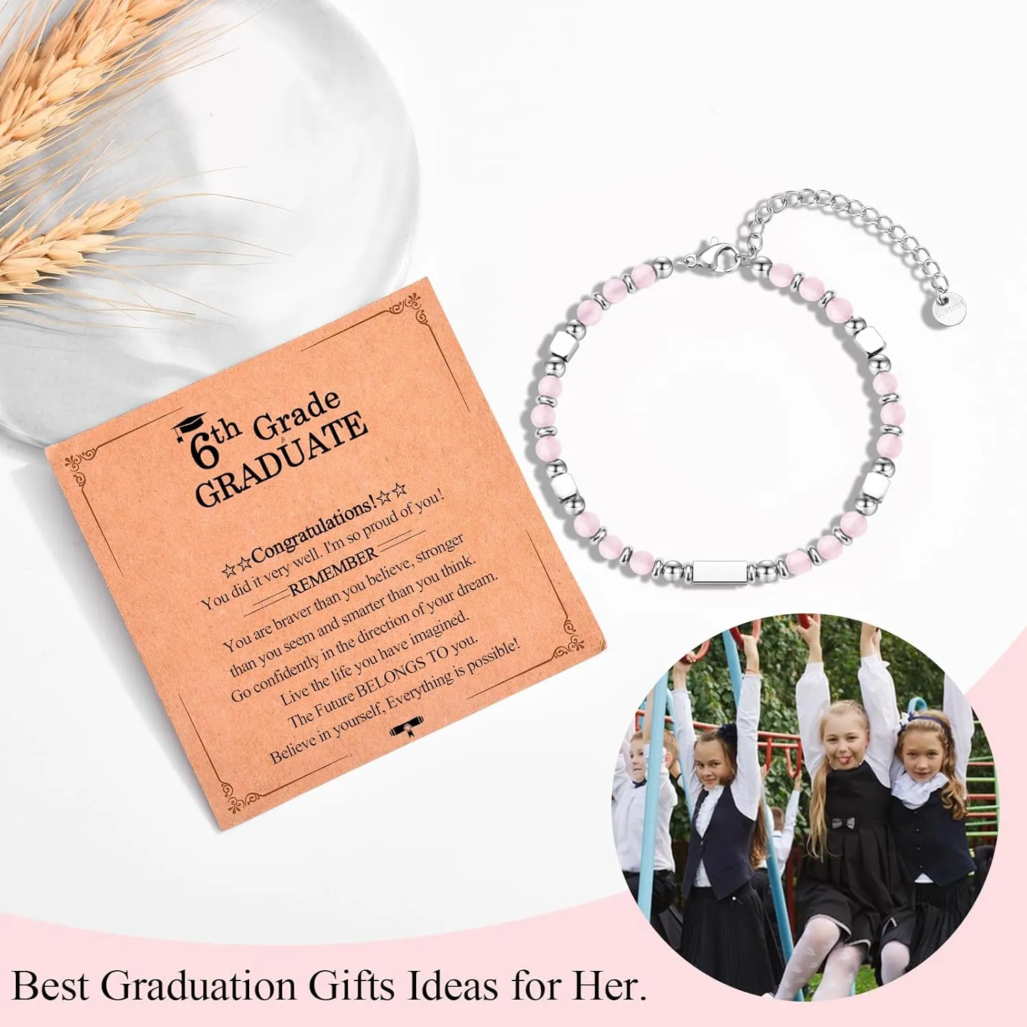 Gifts for Girls, Graduation Back to School First Day of School Gifts Bracelets for Daughter Granddaughter Niece Sister with Inspirational Card