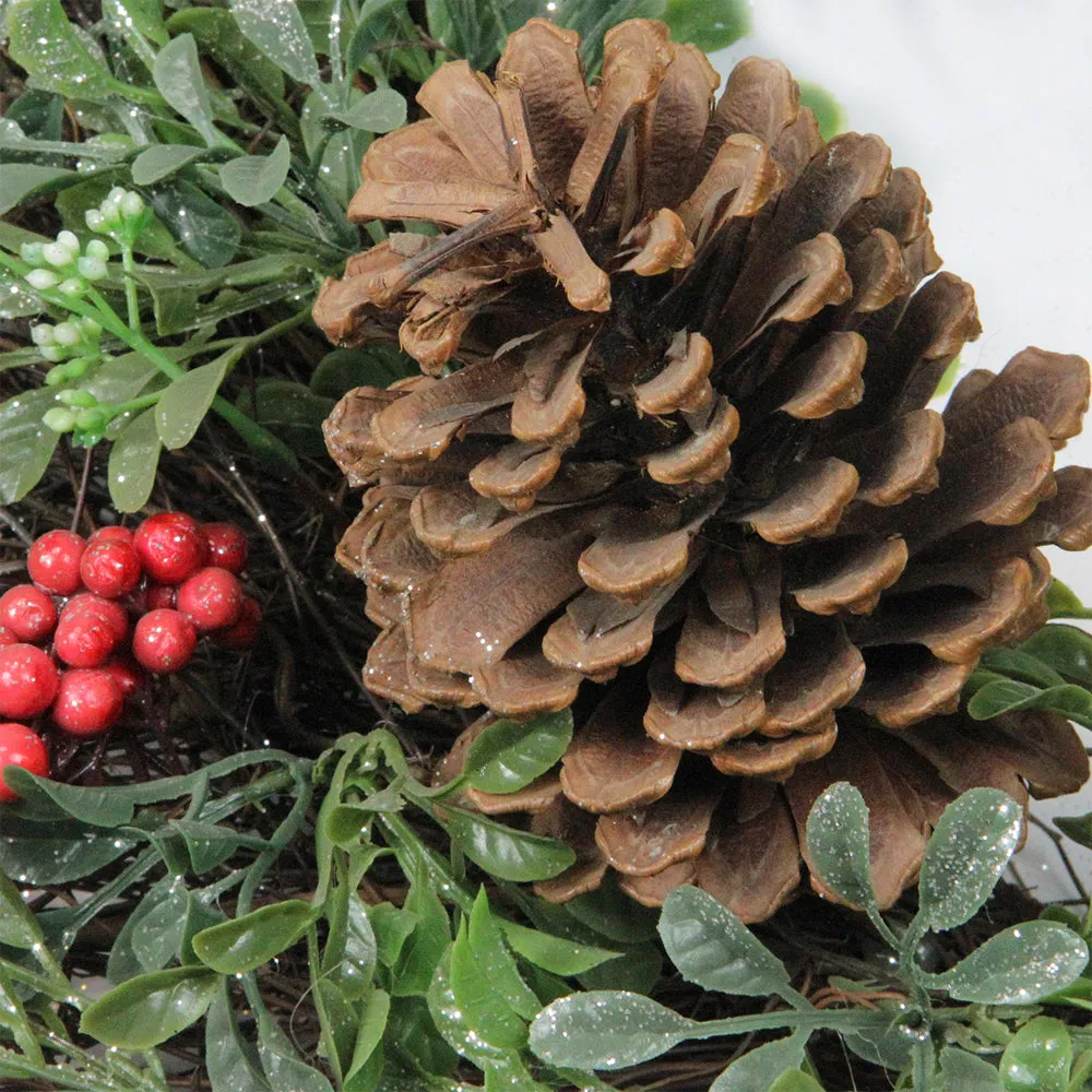Glittered Pine Cone And Red Berry Artificial Christmas Wreath