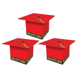 Grad Cap Graduation Party Favor Boxes - red (3 per Package)