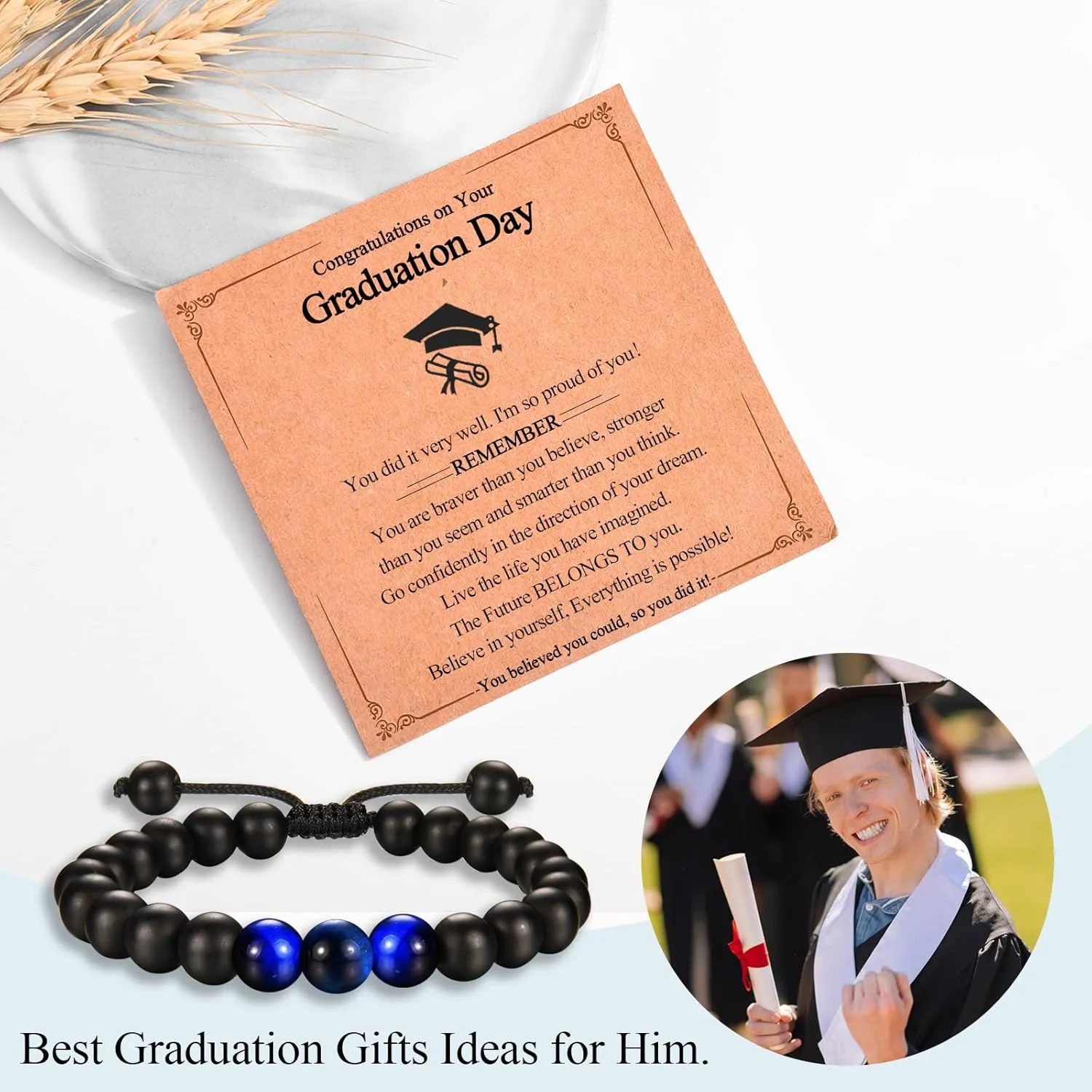 Graduation Gifts for Him Boys Men 2025 High School/Kindergarten/Preschool/ 5th 6th 8th Grade/College/Master Degree/Middle School Graduation Gifts Bracelet for Son Grandson Nephew Boyfriend Friend