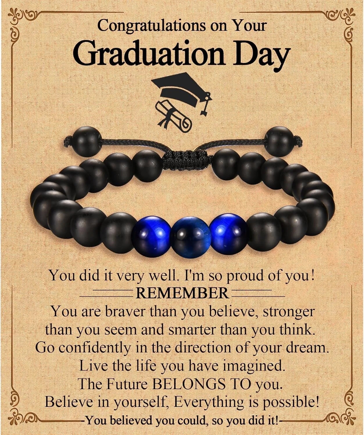 Graduation Gifts for Him Boys Men 2025 High School/Kindergarten/Preschool/ 5th 6th 8th Grade/College/Master Degree/Middle School Graduation Gifts Bracelet for Son Grandson Nephew Boyfriend Friend