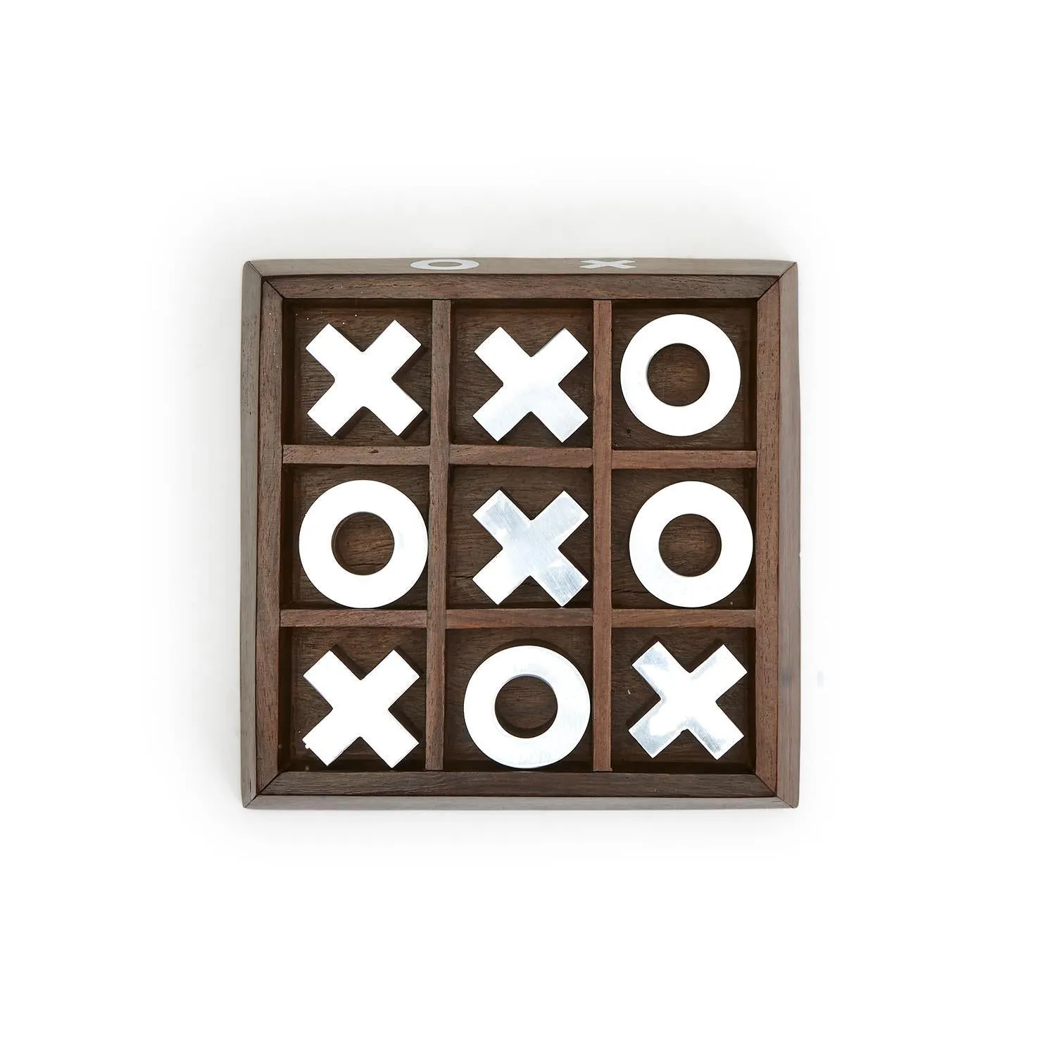 Hand-Crafted Tic-Tac-Toe - Acacia Wood/Metal