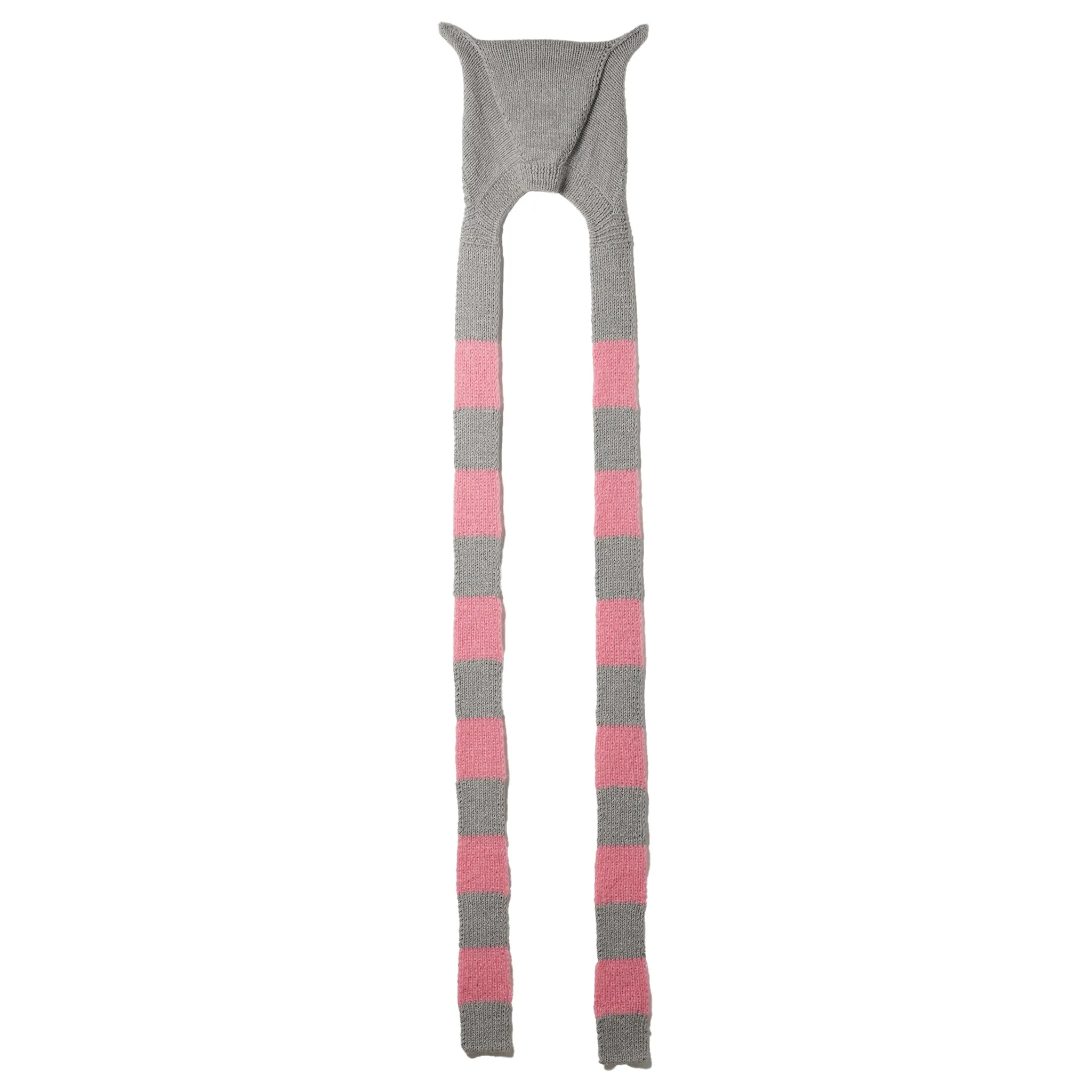 HAND KNITTED FAWN BALACLAVA-SCARF / GREY/ROSE