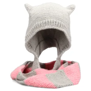 HAND KNITTED FAWN BALACLAVA-SCARF / GREY/ROSE