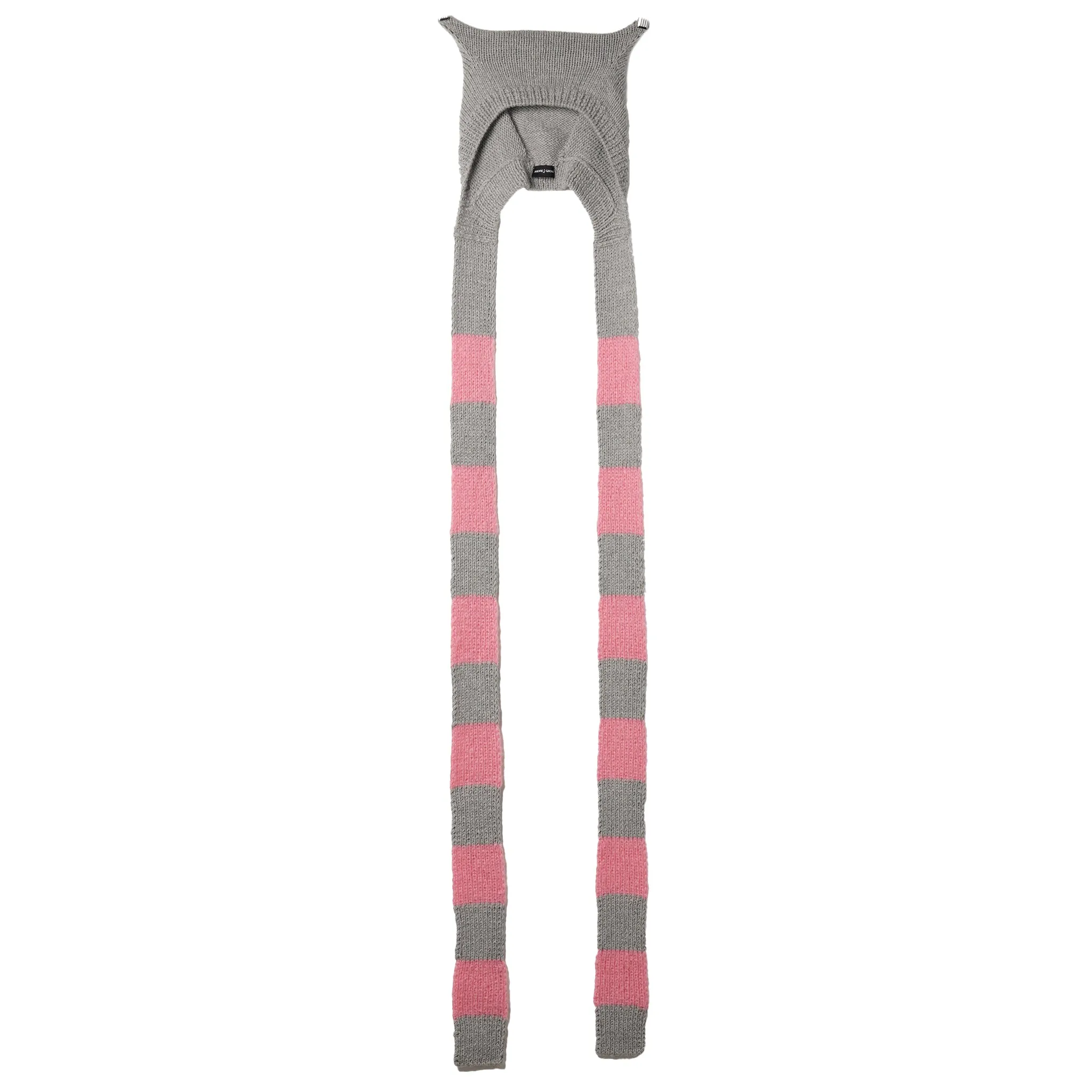 HAND KNITTED FAWN BALACLAVA-SCARF / GREY/ROSE