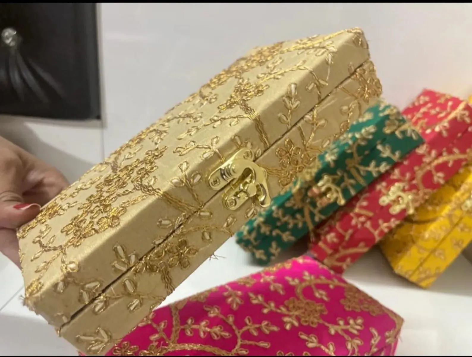 Handmade Embroidered Multicolor Shagun Box, Indian Wedding Gift Box, Wedding Favor Box